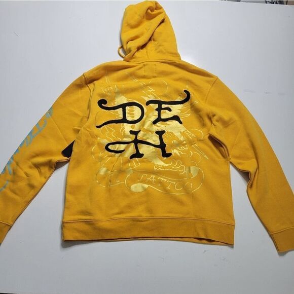 $125 NEW L ED HARDY BLACK CAT TATTOO STREETWEAR GOLD HOODIE SWEATSHIRT LARGE NWT - Picture 10 of 12